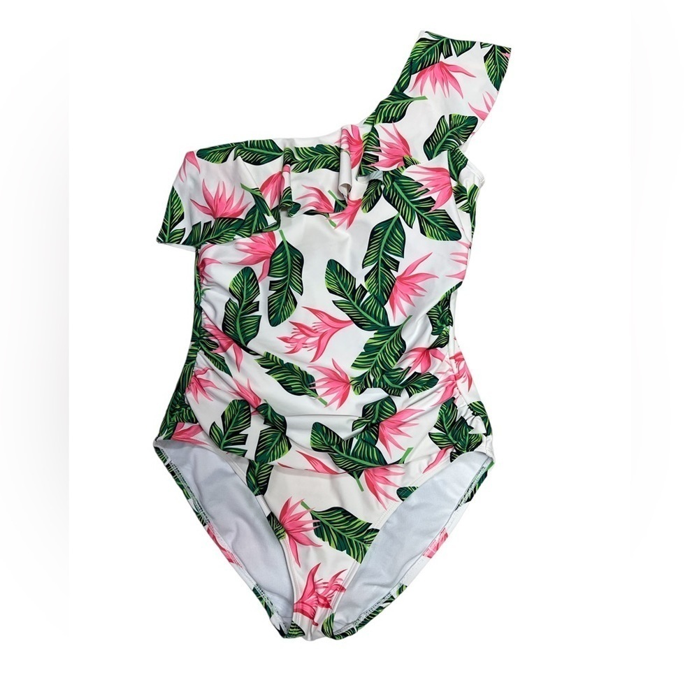 Hilor Women's 1 Piece Swimsuits One Shoulder Swimwear Asymmetric Ruffle Size 8